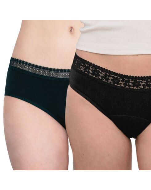 2 pantaloncini mestruali a flusso organico di colore nero medio