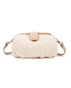 Schultertasche Marta FUR aus beigem Leder - 24x13,5x8 cm
