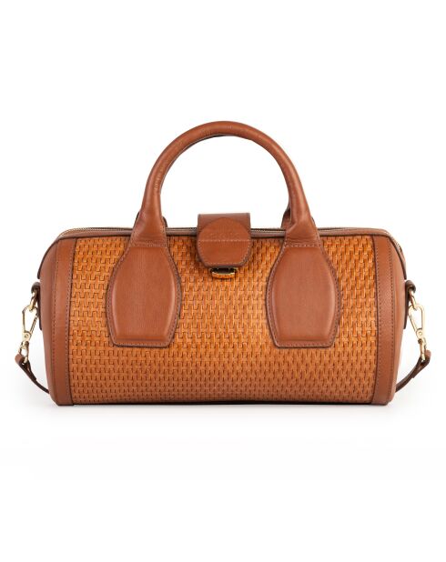 Flola Tresse Bowlinghandtasche aus Leder, 29 x 15 x 13,5 cm, Dunkelgold