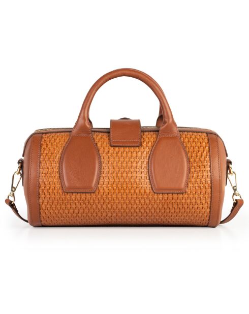 Flola Tresse Bowlinghandtasche aus Leder, 29 x 15 x 13,5 cm, Dunkelgold