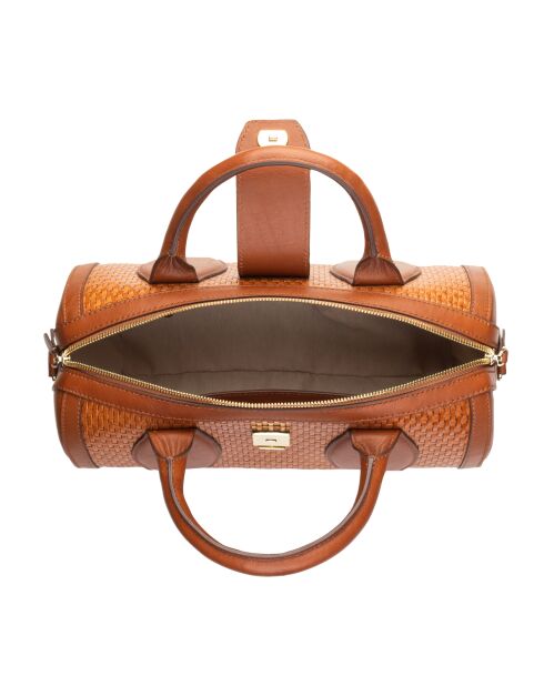 Flola Tresse Bowlinghandtasche aus Leder, 29 x 15 x 13,5 cm, Dunkelgold