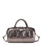 Flola SE glanzend zilveren leren bowlinghandtas - 29x15x13,5 cm