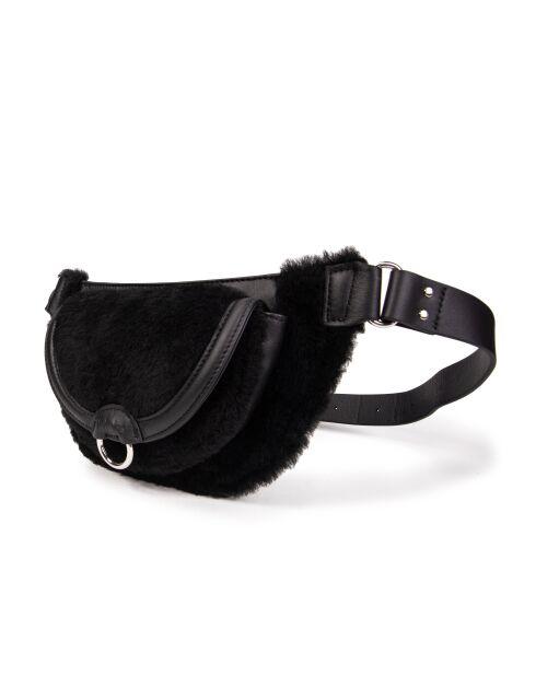 Ully Fur Gürteltasche aus schwarzem Rindsleder, 20 x 12 x 2,5 cm