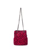 Mini Kacy fur leo fuchsia roze leren schoudertas - 17x17,5x8 cm