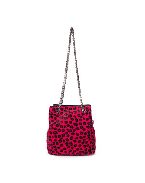 Mini Kacy fur leo fuchsia roze leren schoudertas - 17x17,5x8 cm