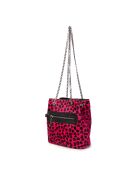 Mini Kacy fur leo fuchsia roze leren schoudertas - 17x17,5x8 cm