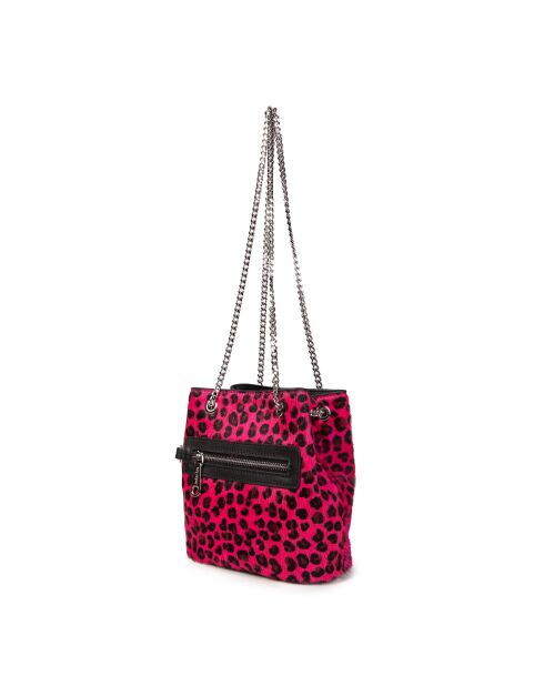 Mini Kacy fur leo fuchsia roze leren schoudertas - 17x17,5x8 cm