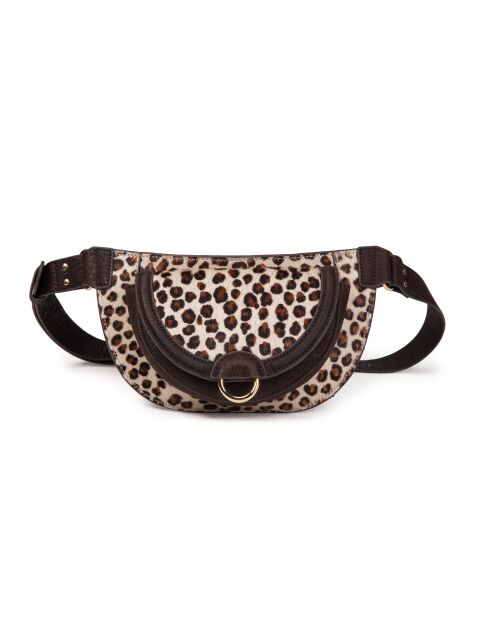 Sac banane en poills de vachette Ully Fur Leo écru - 20x12x2,5 cm