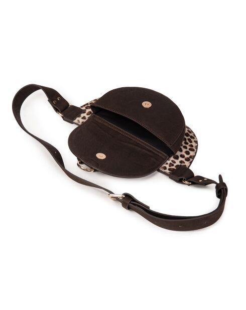 Sac banane en poills de vachette Ully Fur Leo écru - 20x12x2,5 cm