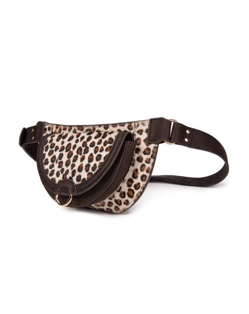 Sac banane en poills de vachette Ully Fur Leo écru - 20x12x2,5 cm