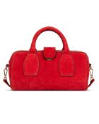 Flola V rode leren bowlinghandtas - 29x15x13,5 cm