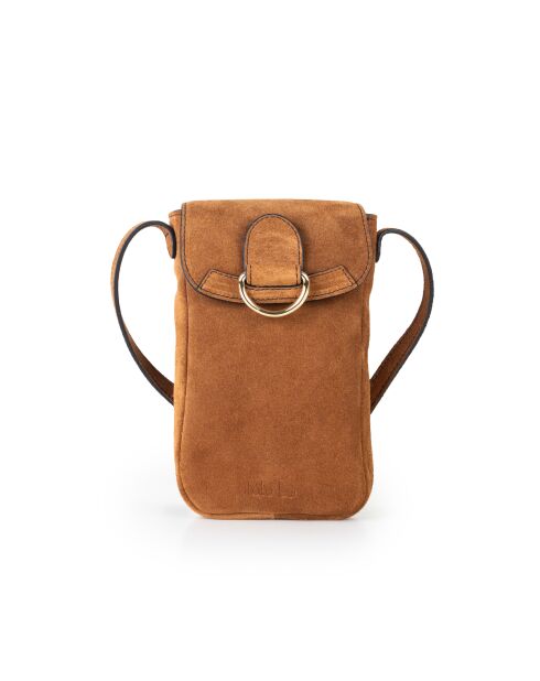 Pochette téléphone en Cuir Zelie V cognac - 11,5x17,5x1,5 cm