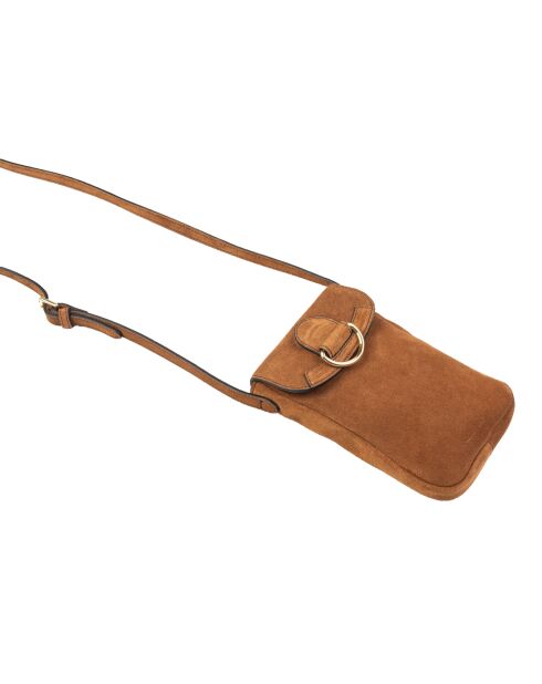 Pochette téléphone en Cuir Zelie V cognac - 11,5x17,5x1,5 cm