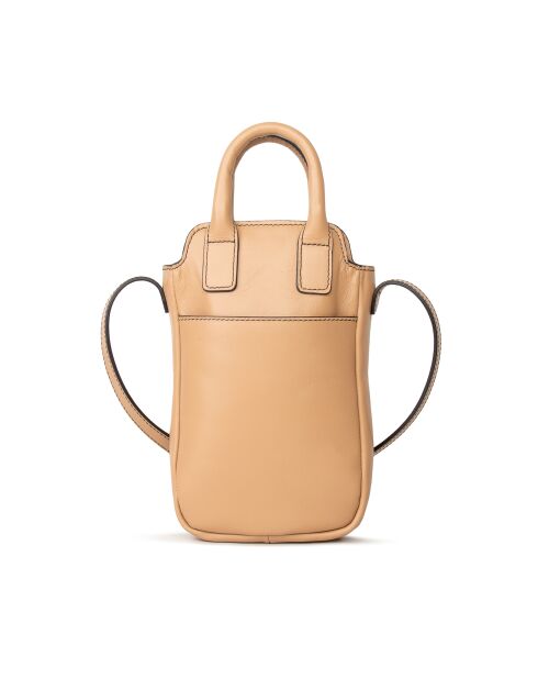 Pochette téléphone en Cuir Velya camel - 12,5x16,5x2,5 cm