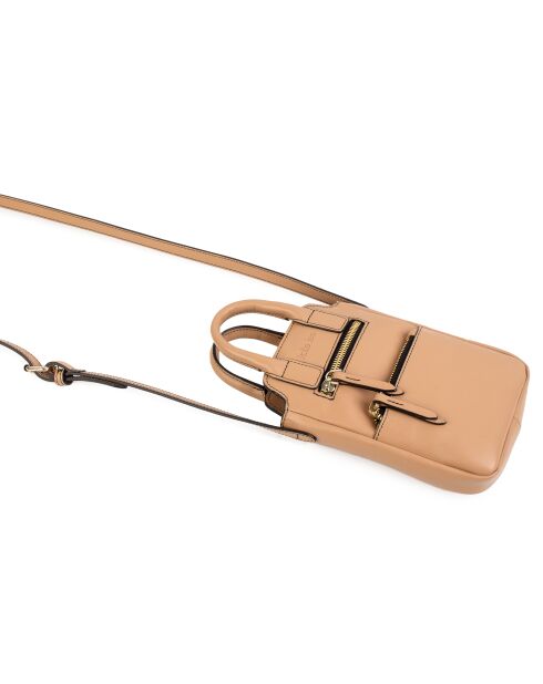 Pochette téléphone en Cuir Velya camel - 12,5x16,5x2,5 cm