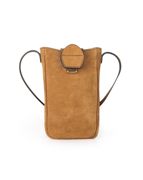 Pochette téléphone en Cuir Fiolaine V camel - 11,5x17,5x1,5 cm