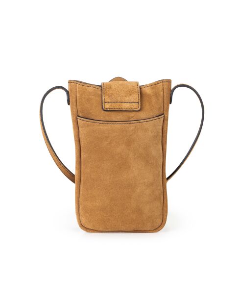 Pochette téléphone en Cuir Fiolaine V camel - 11,5x17,5x1,5 cm