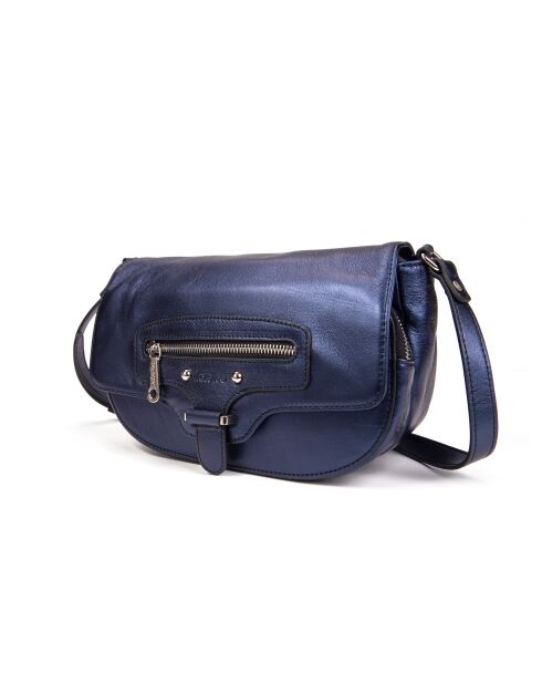 Franse blauwe Enara Z leren schoudertas - 23x12x10,5 cm