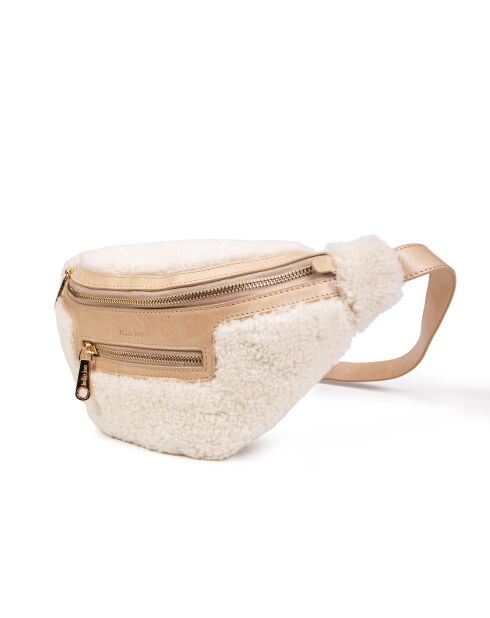 Beige leren heuptasje - 20x12x6 cm