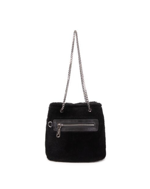Mini Kacy Schultertasche aus Leder aus schwarzem Fell - 17x17,5x8 cm