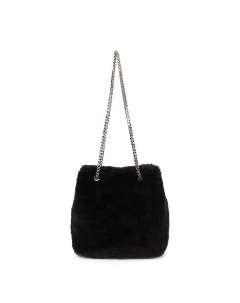 Mini Kacy Schultertasche aus Leder aus schwarzem Fell - 17x17,5x8 cm