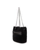 Mini Kacy Schultertasche aus Leder aus schwarzem Fell - 17x17,5x8 cm