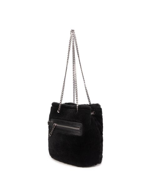 Mini Kacy Schultertasche aus Leder aus schwarzem Fell - 17x17,5x8 cm