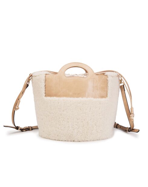 ST Tropez Beige leren handtas van bont - 28x25x14 cm