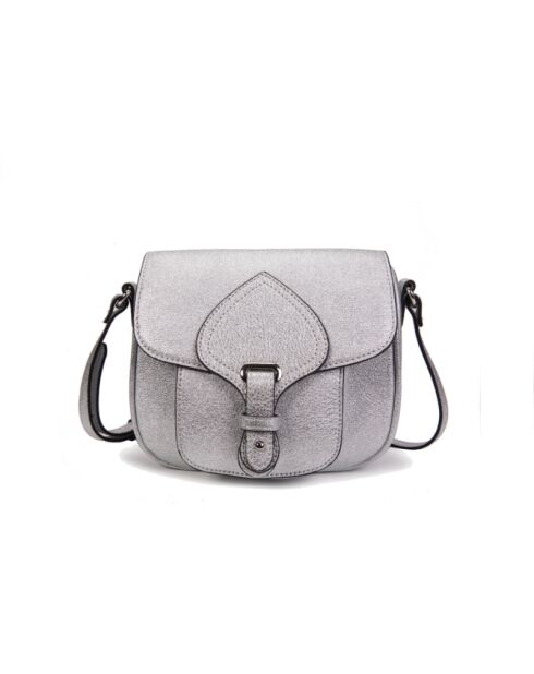 Leren schoudertas New Petite Gibeciere Emelyne zilver - 15x14x7 cm