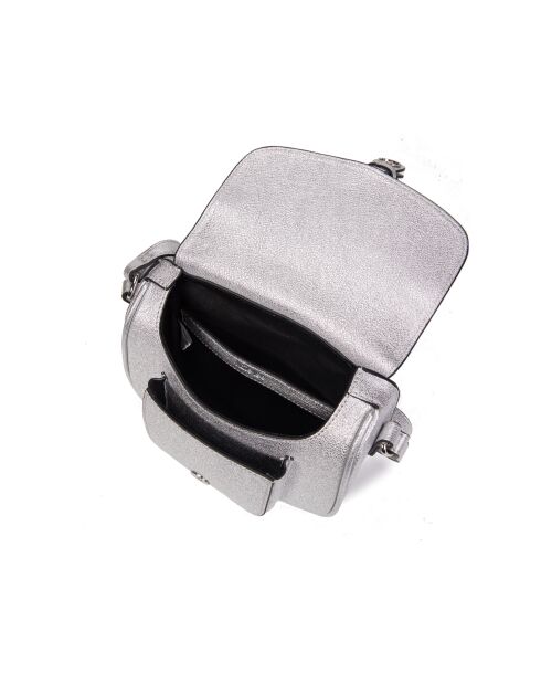 Leren schoudertas New Petite Gibeciere Emelyne zilver - 15x14x7 cm