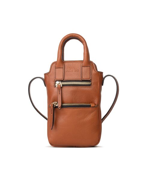 Pochette téléphone en Cuir Velya cognac - 12,5x16,5x2,5 cm