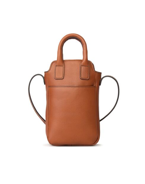 Pochette téléphone en Cuir Velya cognac - 12,5x16,5x2,5 cm