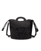 ST Tropez leren handtas zwart bont - 28x25x14 cm