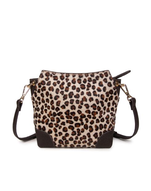 Ecru Tane Fur Leo leren schoudertas - 18x17x8,5 cm