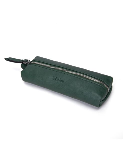 Trousse en Cuir Lea vert sapin - 19x7x4 cm