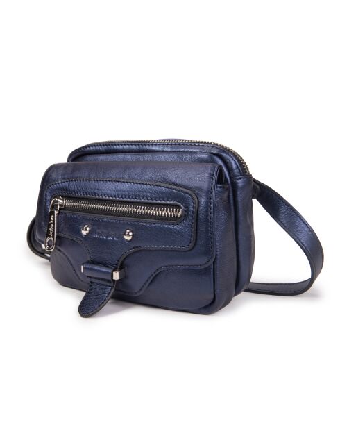 Hena Z Franse blauwe leren schoudertas - 17,5x10x6 cm