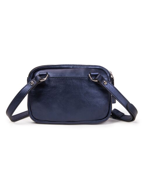 Hena Z Franse blauwe leren schoudertas - 17,5x10x6 cm