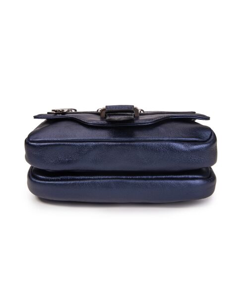 Hena Z Franse blauwe leren schoudertas - 17,5x10x6 cm