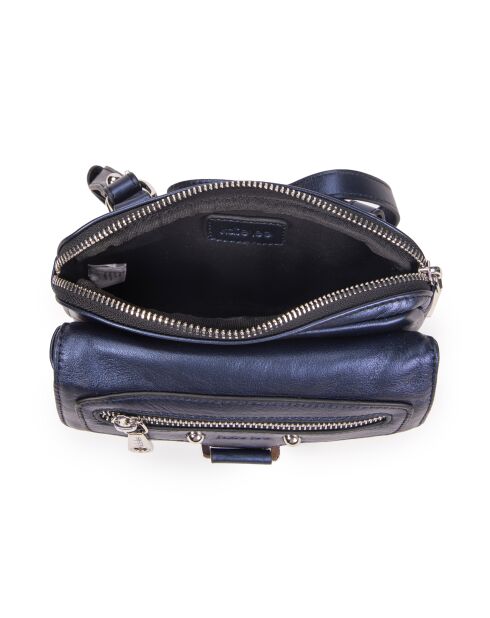 Hena Z Franse blauwe leren schoudertas - 17,5x10x6 cm