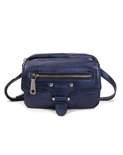 Hena Z Franse blauwe leren schoudertas - 17,5x10x6 cm