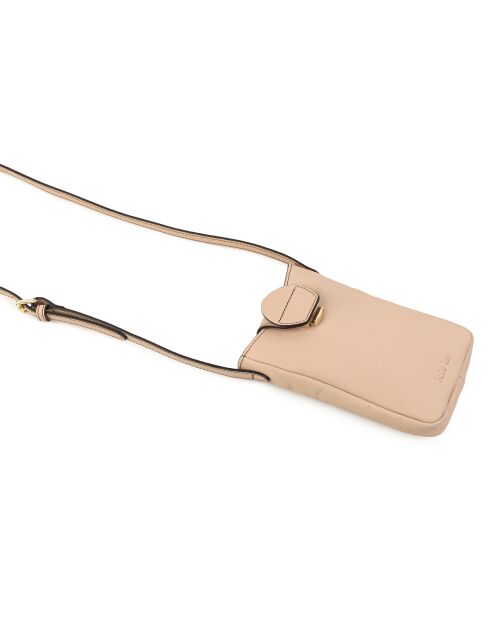 Pochette téléphone en Cuir Fiolaine nude - 11,5x17,5x1,5 cm
