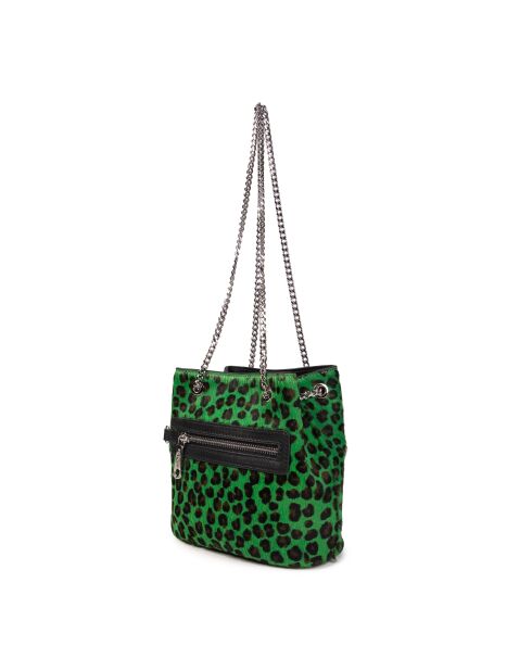 Mini Kacy fur leo groene leren schoudertas - 17x17,5x8 cm
