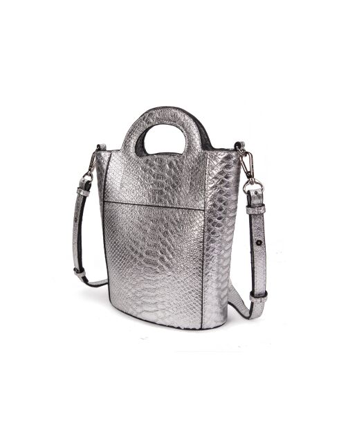 Cannes SE Handtasche aus silbernem Leder - 18x22x9,5 cm