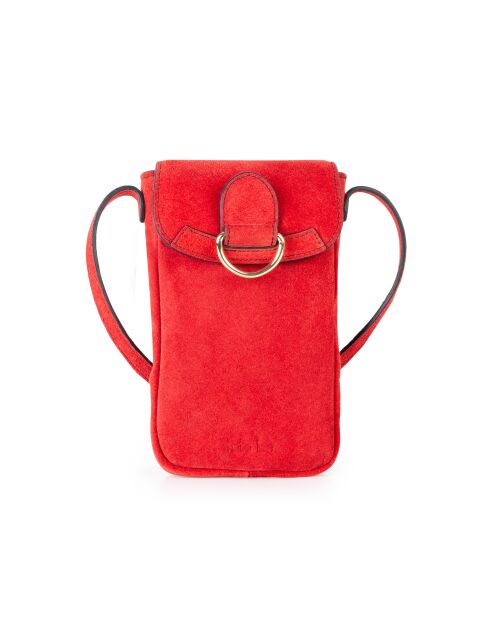 Pochette téléphone en Cuir Zelie V rouge - 11,5x17,5x1,5 cm
