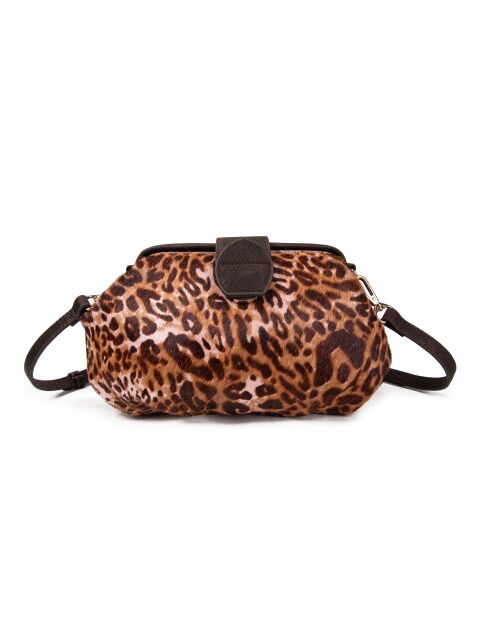 Marta FUR LEO roze leren schoudertas - 24x13,5x8 cm