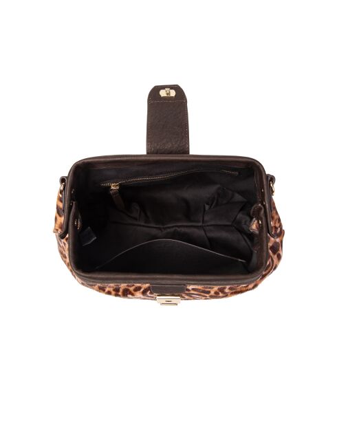 Marta FUR LEO roze leren schoudertas - 24x13,5x8 cm