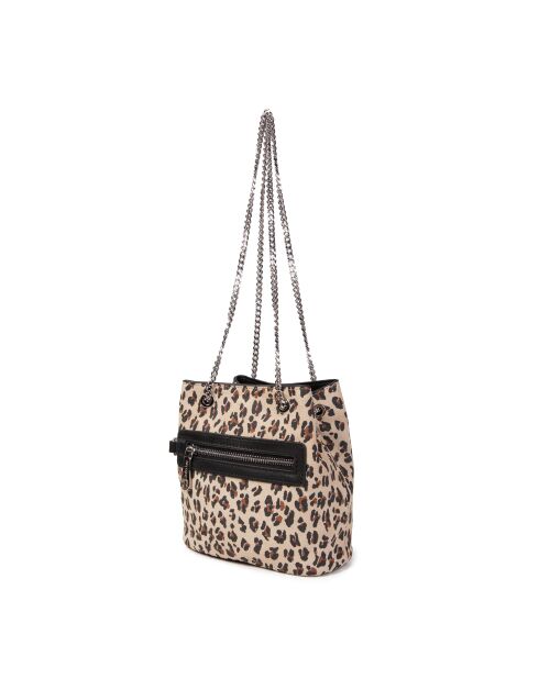 Mini Kacy fur V leo leren schoudertas - 17x17,5x8 cm