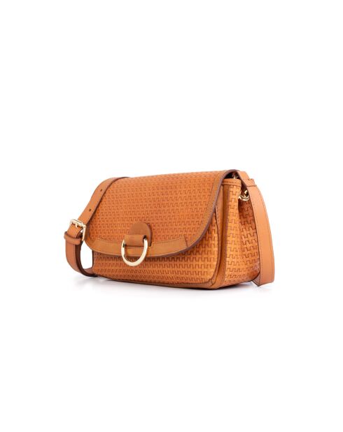 Ully Tresse Schultertasche aus Leder in Cognac, 25 x 13 x 9 cm
