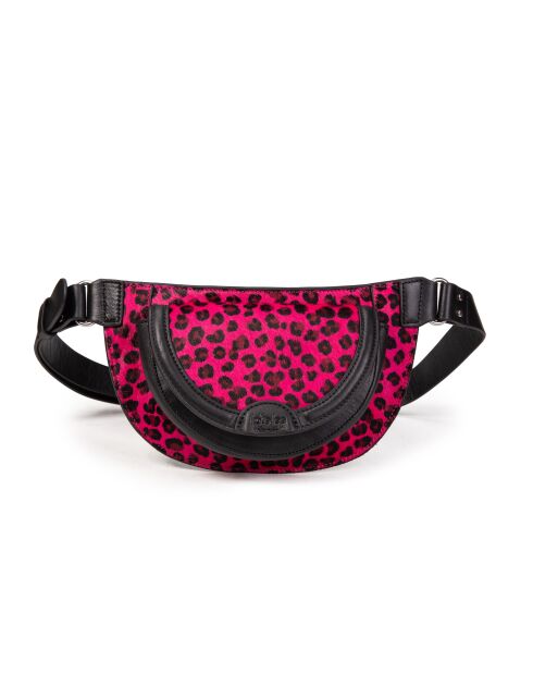 Sac banane en poills de vachette Ully Fur Leo rose fuchsia - 20 x 12 x 2,5 cm