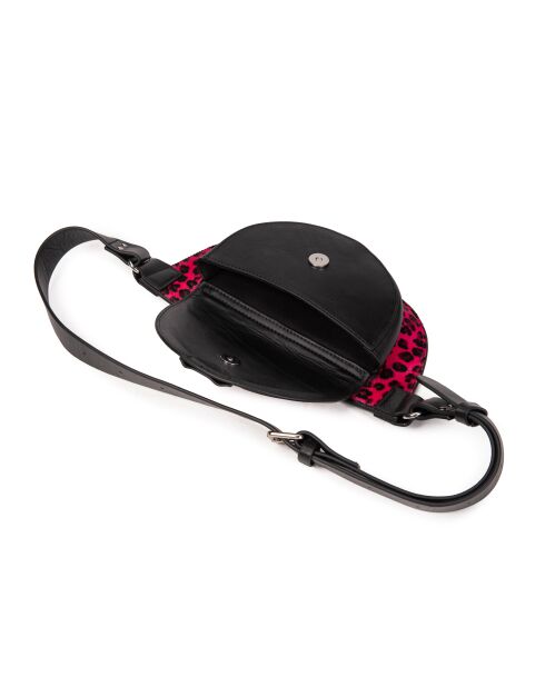 Sac banane en poills de vachette Ully Fur Leo rose fuchsia - 20 x 12 x 2,5 cm